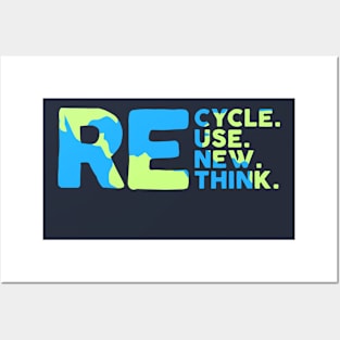 Recycle Reuse Renew Rethink, re use Earth Day Environmental Posters and Art